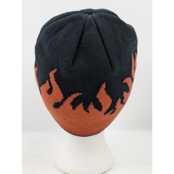 2006 Harley-Davidson Flame Fire Beanie Black Orange Men Vintage Y2k 00s Hat Bike - Picture 3 of 10